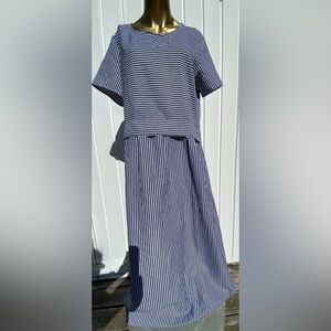 NWT Made with Love Short Sleeve Maxi Dress Navy Blue & White Stripes